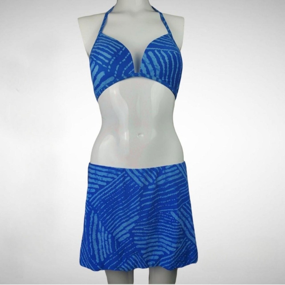 Victoria's Secret Vintage Animal Print  Blue Bikini Swimsuit 3 Piece with Skirt